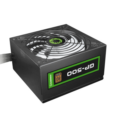 Блок живлення 500 Вт, GameMax GP-500, Black, 80+ Bronze, Active PFC, 14 см, 2xMolex / 4xSATA / 1x6+2-pin / 1x4+4-pin / 1x20+4-pin, захист OVP / UVP / SIP / OCP / OLP / OPP / SCP
