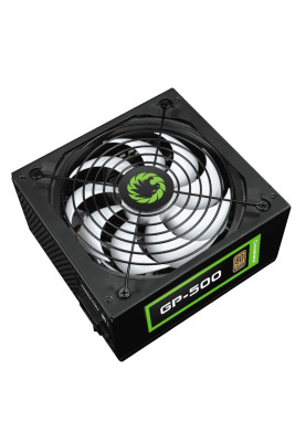 Блок живлення 500 Вт, GameMax GP-500, Black, 80+ Bronze, Active PFC, 14 см, 2xMolex / 4xSATA / 1x6+2-pin / 1x4+4-pin / 1x20+4-pin, захист OVP / UVP / SIP / OCP / OLP / OPP / SCP