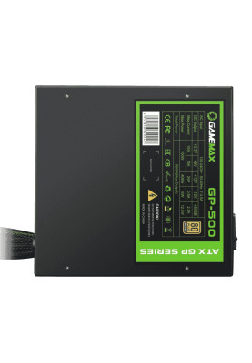 Блок живлення 500 Вт, GameMax GP-500, Black, 80+ Bronze, Active PFC, 14 см, 2xMolex / 4xSATA / 1x6+2-pin / 1x4+4-pin / 1x20+4-pin, захист OVP / UVP / SIP / OCP / OLP / OPP / SCP