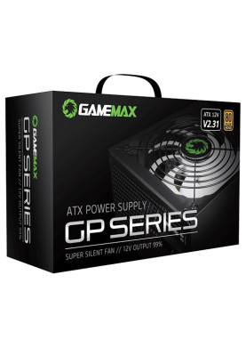 Блок живлення 500 Вт, GameMax GP-500, Black, 80+ Bronze, Active PFC, 14 см, 2xMolex / 4xSATA / 1x6+2-pin / 1x4+4-pin / 1x20+4-pin, захист OVP / UVP / SIP / OCP / OLP / OPP / SCP