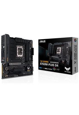 Материнська плата LGA1700, Asus TUF GAMING B760M-PLUS D4, B760, 4xDDR4, Int.Video(CPU), 4xSATA3, 2xM.2, 1xPCI-E 16x 5.0, 1xPCI-E 16x 4.0, 1xPCI-E 1x 4.0, Realtek 7.1, Realtek 2.5Gb, 8xUSB3.2/4xUSB2.0, HDMI/DP, MicroATX