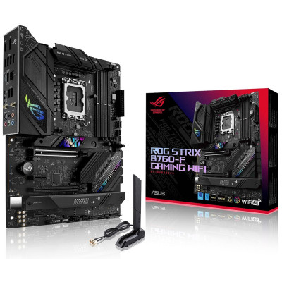 Материнська плата LGA1700, Asus ROG STRIX B760-F GAMING WIFI, B760, 4xDDR5, Int.Video(CPU), 4xSATA3, 3xM.2, 1xPCI-E 16x 5.0, 1xPCI-E 16x 3.0, 1xPCI-E 1x 3.0, ALC4080, Intel 2.5Gb, WiFi 6, Bluetooth 5.3, 10xUSB3.2/2xUSB2.0, HDMI/DP, ATX