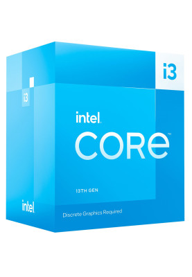 Процесор Intel Core i3 (LGA1700) i3-13100F, Box, 4x3.4 GHz (Turbo Boost 4.5 GHz, 8 потоків), L3 12Mb Smart Cache, Raptor Lake, 7 nm, TDP 58W (BX8071513100F)