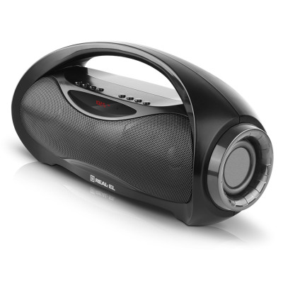 Колонка портативна 2.0 REAL-EL X-713 Black, 2x6 Вт, пластиковий корпус, Bluetooth, MicroSD/USB, FM-приймач, живлення від акумулятора, 1800 мА*ч, керування сверху