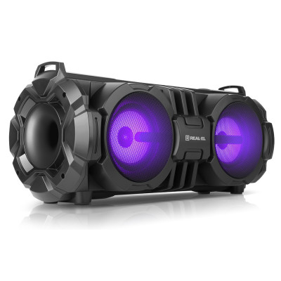 Колонка портативна 2.0 REAL-EL X-737 Black, 2 x 14 Вт, пластиковий корпус, Bluetooth, USB, живлення від акумулятора, 4000 мА * год, керування зверху