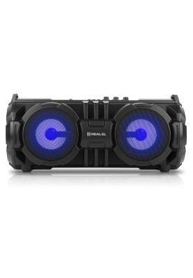 Колонка портативна 2.0 REAL-EL X-737 Black, 2 x 14 Вт, пластиковий корпус, Bluetooth, USB, живлення від акумулятора, 4000 мА * год, керування зверху