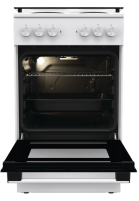 Плита електрична Gorenje GE5A21WH, White, варильна поверхня з духовкою, поворотні перемикачі, 4 електричні конфорки, об'єм духовки 68 л, гриль, 85x50x59.4 см