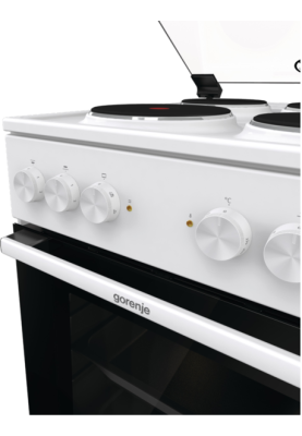 Плита електрична Gorenje GE5A21WH, White, варильна поверхня з духовкою, поворотні перемикачі, 4 електричні конфорки, об'єм духовки 68 л, гриль, 85x50x59.4 см