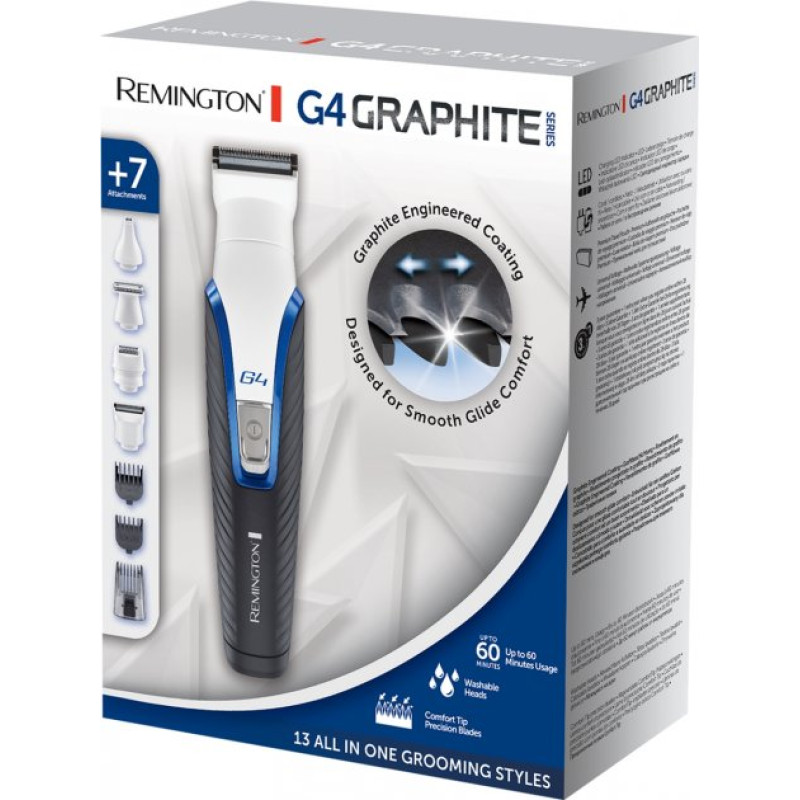 Набір для стрижки Remington PG4000 G4 Graphite series, Black/White, борода/голова/тіло/ніс, 7 насадок, волога очистка, робота від акумулятора/мережі