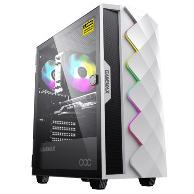 Корпус GameMax Diamond COC White, без БЖ, Mid Tower, EATX / ATX / Micro ATX / Mini ITX, 1хUSB 3.0, 1хUSB 2.0, 1x120 мм ARGB, 1xCOC Turbo Fan, 421х210х460 мм, 0.5 мм, 4.4 кг