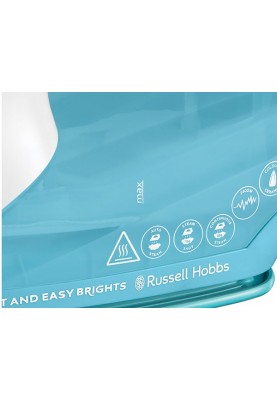 Праска Russell Hobbs Light & Easy 26482-56 Aquamarine, 2400W, керамічна кольорова підошва, з вкрапленням кондиціонеру для білизни, що пом’якшує тканини під час прасування, резервуар для води 240мл, паровий удар 115г/хв, звужений носик