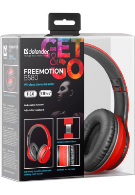 Навушники Defender FreeMotion B580, Red, Bluetooth, Mini jack, вбудований мікрофон, до 8 годин (63581)