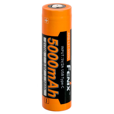 Акумулятор 21700, 5000 мАг, Fenix, 1 шт, Li-ion, 3.6V, micro USB, Yellow (ARB-L21-5000U)