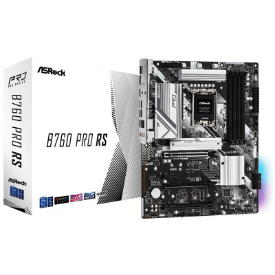 Материнська плата LGA1700, ASRock B760 Pro RS, B760, 4xDDR5, Int.Video(CPU), 4xSATA3, 3xM.2, 1xPCI-E 16x 5.0, 1xPCI-E 16x 4.0, 1x. 0, 1xM.2 (Key E), ALC897, RTL8125BG, 9xUSB3.2/4xUSB2.0, HDMI/DP/Type-C, CrossFire, ATX