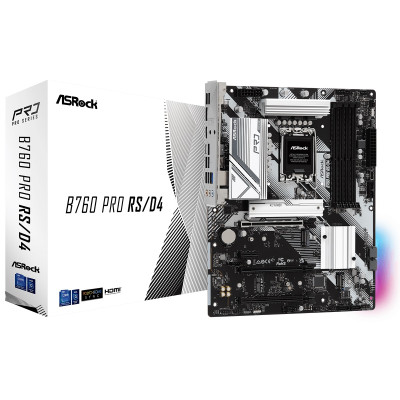 Материнська плата LGA1700, ASRock B760 Pro RS/D4, B760, 4xDDR4, Int.Video(CPU), 4xSATA3, 3xM.2, 2xPCI-E 16x 4.0, 1xPCI-E 16x 3.0, 1xPCI-E 1x 3.0, 1xM.2 (Key E), ALC897, RTL8125BG, 9xUSB3.2/4xUSB2.0, HDMI/DP, CrossFire, ATX