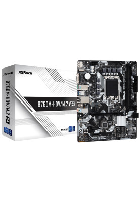 Материнська плата LGA1700, ASRock B760M-HDV/M.2 D4, B760, 2xDDR4, Int.Video(CPU), 4xSATA3, 2xM.2, 1xPCI-E 16x 4.0, 2xPCI-E 1x 3.0, 1xM.2 (Key E), ALC897, RTL8111H, 6xUSB3.2/5xUSB2.0, VGA/HDMI/DP, MicroATX