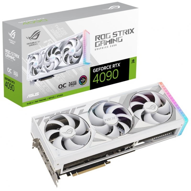 Відеокарта GeForce RTX 4090, Asus, ROG GAMING OC (White Edition), 24Gb GDDR6X, 384-bit, 2xHDMI/3xDP, 2640/21000 MHz, 16-pin (ROG-STRIX-RTX4090-O24G-WHITE)