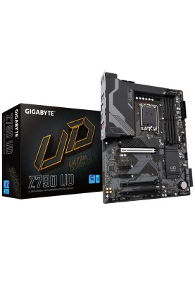 Материнська плата LGA1700, Gigabyte Z790 UD, Z790, 4xDDR5, Int.Video(CPU), 6xSATA3, 3xM.2, 1xPCI-E 16x 5.0, 1xPCI-E 16x 4.0, 1xPCI-E 16x 3.0, 2xPCI-E 1x 3.0, Realtek 7.1, Intel 2.5GbE, 9xUSB3.2/8xUSB2.0, HDMI/DP, CrossFire, ATX