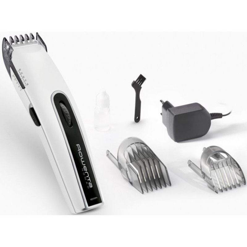 Машинка для стрижки Rowenta TN1400F1, White, живлення мережа/акумулятор, 2 насадки, 18 позицій установки довжини (1-30мм), індикатор зарядки