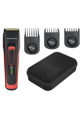 Машинка для стрижки Rowenta TN5221F4, Gray/Red, живлення мережа/акумулятор, 2 швидкості, турбо-режим, 3 насадки, 29 позицій установки довжини (0.5-30мм), індикатор зарядки, швидка зарядка, чохол