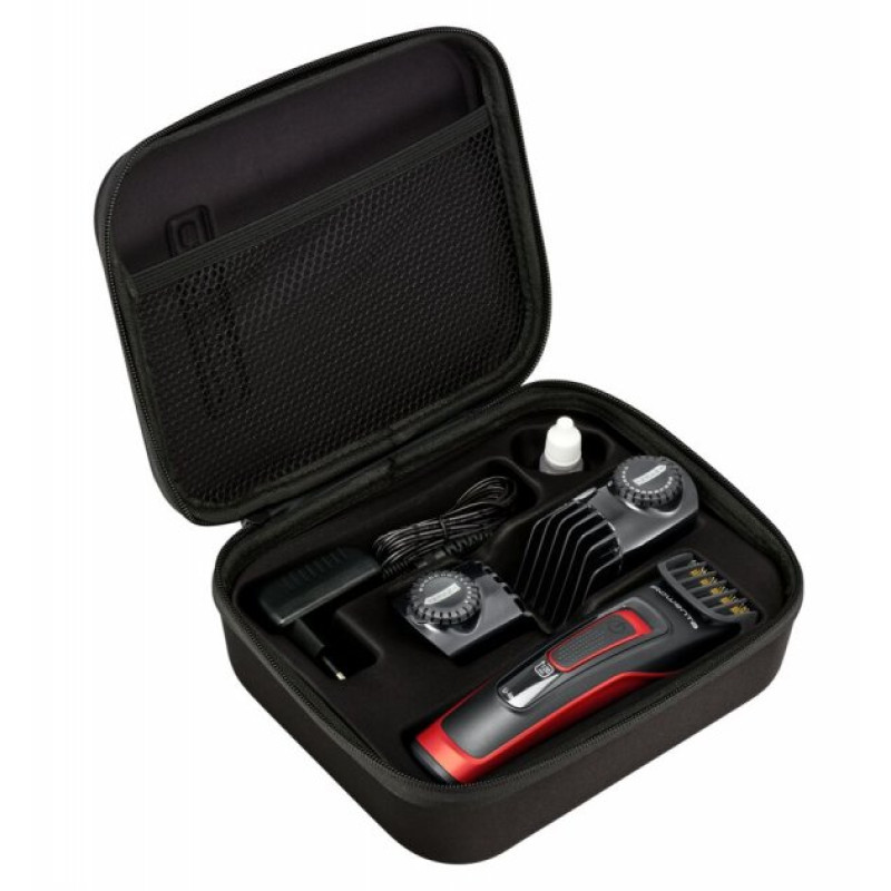 Машинка для стрижки Rowenta TN5221F4, Gray/Red, живлення мережа/акумулятор, 2 швидкості, турбо-режим, 3 насадки, 29 позицій установки довжини (0.5-30мм), індикатор зарядки, швидка зарядка, чохол