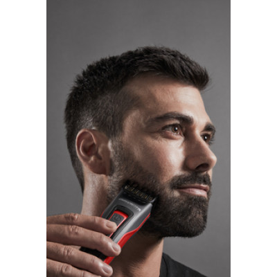 Машинка для стрижки Rowenta TN5221F4, Gray/Red, живлення мережа/акумулятор, 2 швидкості, турбо-режим, 3 насадки, 29 позицій установки довжини (0.5-30мм), індикатор зарядки, швидка зарядка, чохол
