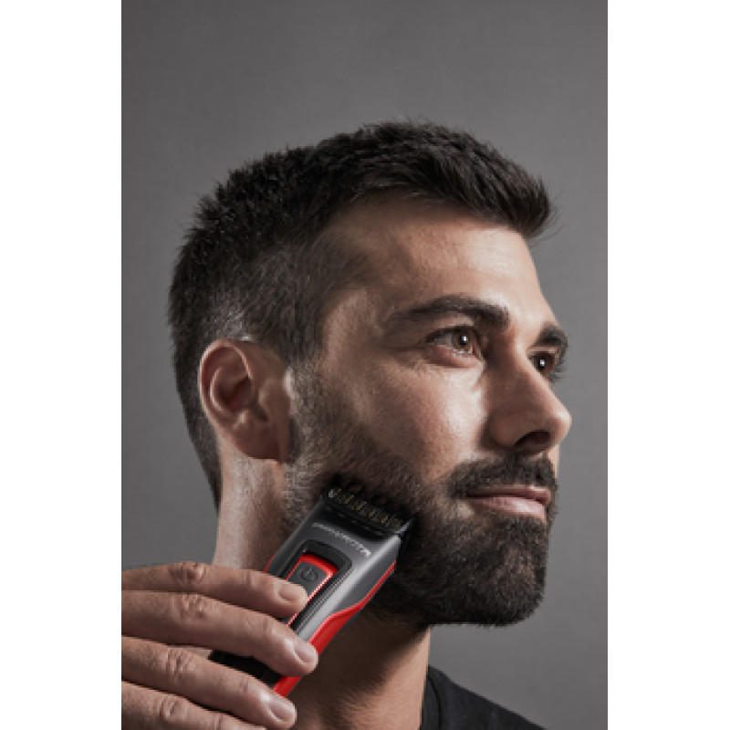 Машинка для стрижки Rowenta TN5221F4, Gray/Red, живлення мережа/акумулятор, 2 швидкості, турбо-режим, 3 насадки, 29 позицій установки довжини (0.5-30мм), індикатор зарядки, швидка зарядка, чохол