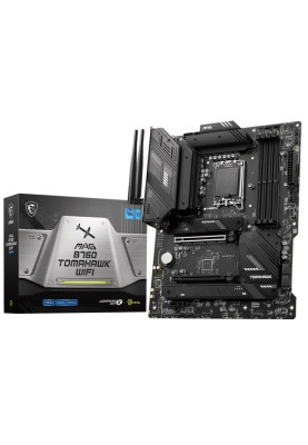 Материнська плата LGA1700, MSI MAG B760 TOMAHAWK WIFI, B760, 4xDDR5, Int.Video(CPU), 4xSATA3, 3xM.2, 1xPCI-E 16x 5.0, 1xPCI-E 16x 3.0, 1xPCI-E 1x 4.0, ALC897, 2.5Gbps, WiFi6, Bluetooth 5.3, 8xUSB3.2/8xUSB2.0, HDMI/DP, ATX