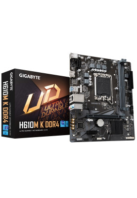Мат.плата LGA1700, Gigabyte H610M K DDR4, H610, 2xDDR4, Int.Video(CPU), 2xSATA3, 1xM.2, 1xPCI-E 16x 4.0, 1xPCI-E 1x 3.0, ALC997, GLan, 4xUSB3.2/6xUSB2.0, HDMI, MicroATX