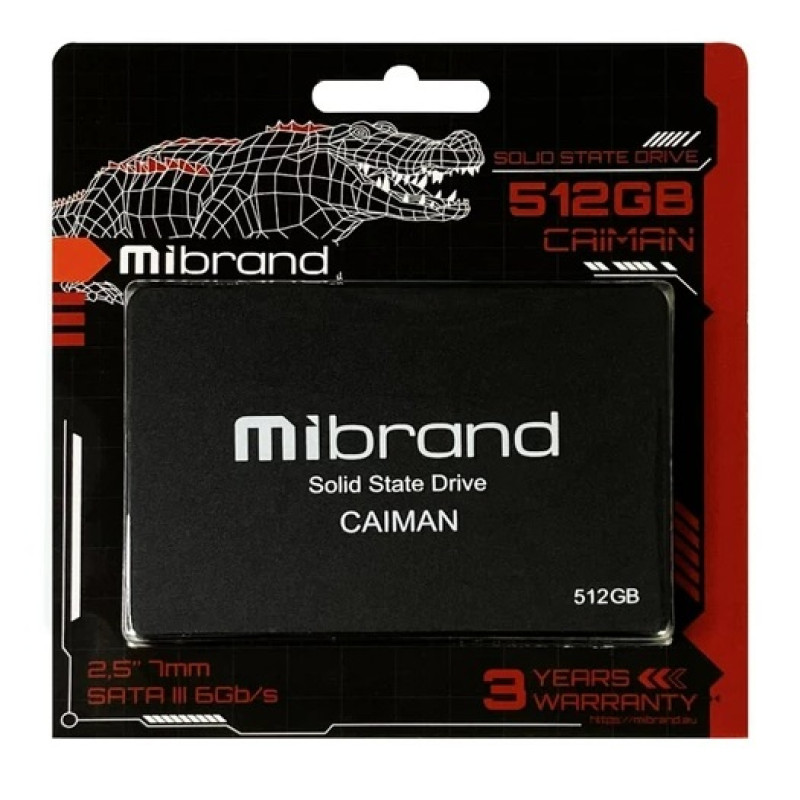 Твердотільний накопичувач 512Gb, Mibrand Caiman, SATA3, 2.5", 3D TLC, 550/460 MB/s (MI2.5SSD/CA512GBST)