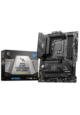 Материнська плата LGA1700, MSI MAG B760 TOMAHAWK WIFI DDR4, B760, 4xDDR4, Int.Video(CPU), 4xSATA3, 3xM.2, 1xPCI-E 16x 5.0, 1xPCI-E 16x 3.0, 1xPCI-E 1x 4.0, ALC897, 2.5Gbps, WiFi6, Bluetooth 5.3, 8xUSB3.2/8xUSB2.0, HDMI/DP, ATX