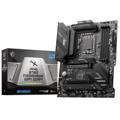 Материнська плата LGA1700, MSI MAG B760 TOMAHAWK WIFI DDR4, B760, 4xDDR4, Int.Video(CPU), 4xSATA3, 3xM.2, 1xPCI-E 16x 5.0, 1xPCI-E 16x 3.0, 1xPCI-E 1x 4.0, ALC897, 2.5Gbps, WiFi6, Bluetooth 5.3, 8xUSB3.2/8xUSB2.0, HDMI/DP, ATX