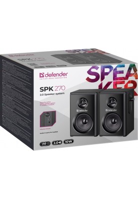 Колонки 2.0 Defender SPK-270, Black, 2х5 Вт, 3.5 мм, живлення від USB, регулятор гучності, роз'єм для навушників (65270)