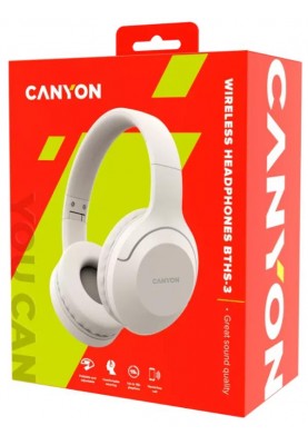 Навушники Canyon BTHS-3, Beige, бездротові (Bluetooth), мікрофон, динаміки 40 мм, Type-C, 32 Ом, 112 дБ, акумулятор 300 mAh (CNS-CBTHS3BE)