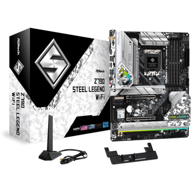 Мат.плата LGA1700, ASRock Z790 Steel Legend WiFi, Z790, 4xDDR5, Int.Video(CPU), 8xSATA3, 5xM.2, 1xPCI-E 16x 5.0, 1xPCI-E 16x 4.0, 1xPCI-E 16x 3.0, 1xM.2 (Key E) WiFi6+BT5.3, ALC897, RTL8125BG, 9xUSB3.2/1xUSB3.2 TypeC, HDMI/DP, CrossFire, ATX