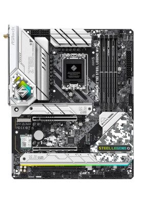 Мат.плата LGA1700, ASRock Z790 Steel Legend WiFi, Z790, 4xDDR5, Int.Video(CPU), 8xSATA3, 5xM.2, 1xPCI-E 16x 5.0, 1xPCI-E 16x 4.0, 1xPCI-E 16x 3.0, 1xM.2 (Key E) WiFi6+BT5.3, ALC897, RTL8125BG, 9xUSB3.2/1xUSB3.2 TypeC, HDMI/DP, CrossFire, ATX
