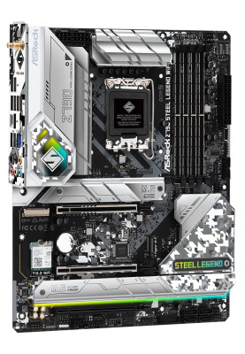 Мат.плата LGA1700, ASRock Z790 Steel Legend WiFi, Z790, 4xDDR5, Int.Video(CPU), 8xSATA3, 5xM.2, 1xPCI-E 16x 5.0, 1xPCI-E 16x 4.0, 1xPCI-E 16x 3.0, 1xM.2 (Key E) WiFi6+BT5.3, ALC897, RTL8125BG, 9xUSB3.2/1xUSB3.2 TypeC, HDMI/DP, CrossFire, ATX