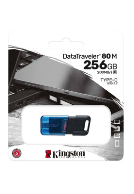 Флеш накопичувач USB 256Gb Kingston DataTraveler 80 M, Black/Blue, Type-C 3.2 Gen 1, до 200 МБ/с (DT80M/256GB)
