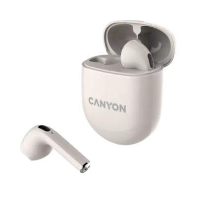 Навушники Canyon TWS-6, Beige, бездротові (Bluetooth 5.3), мікрофон, динаміки 13 мм, зарядний бокс, стереозвук, функція "Handsfree", 30 / 400 mAh (CNS-TWS6BE)