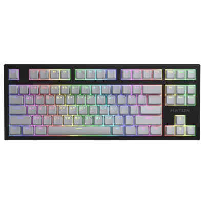 Клавіатура бездротова Hator Skyfall TKL PRO Wireless, ENG/UKR/RUS Black, Bluetooth 5.0, USB адаптер 2,4ГГц, механічна (перемикачі Kailh Box Red), 87 кнопок, RGB підсвічування (HTK-663)
