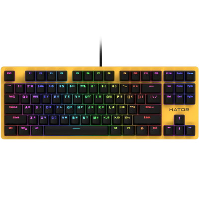 Клавіатура Hator Rockfall EVO TKL Kailh Optical, Yellow, USB, оптико-механічні (перемикачі Kailh Black), 87 кнопок, RGB підсвічування, металева пластина для міцності, 1.8 м (HTK-632)