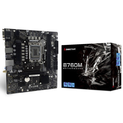 Материнська плата LGA1700, Biostar B760MX2-E D4, B760, 2xDDR4, Int.Video(CPU), 4xSATA3, 1xM.2, 1xPCI-E 16x 4.0, 1xPCI-E 1x 3.0, ALC897, RTL8125B, 4xUSB3.2/8xUSB2.0, VGA/DVI-D/HDMI, Micro ATX
