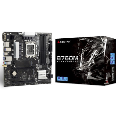 Материнська плата LGA1700, Biostar B760MZ-E PRO, B760, 4xDDR5, Int.Video(CPU), 4xSATA3, 2xM.2, 1xPCI-E 16x 4.0, 1xPCI-E 16x 3.0, 1xPCI-E 1x 3.0, ALC897, RTL8125B, 6xUSB3.2/6xUSB2.0, VGA/DVI-D/HDMI/DP, Micro ATX