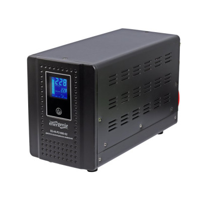 Джерело безперебійного живлення EnerGenie EG-HI-PS1000-02, Black, 1000 VA / 600 Вт, інвертор, чиста синусоїда, 2x розетки Schuko, ЖК-індикатор статусу, зовнішня батарея