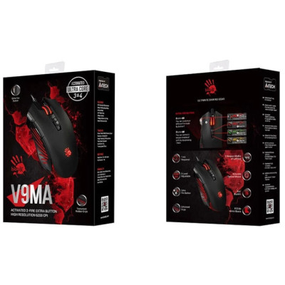 Миша A4Tech V9MA Activated Black, Optical, USB, Bloody, 4000 dpi, Extra Fire Button, підсвічування