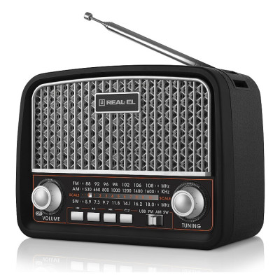 Радіоприймач 1.0 Real-El X-520 Black, 3 Вт, пластиковий корпус, FM/AM/SW, USB, SD/microSD, акумулятор
