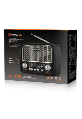 Радіоприймач 1.0 Real-El X-520 Black, 3 Вт, пластиковий корпус, FM/AM/SW, USB, SD/microSD, акумулятор
