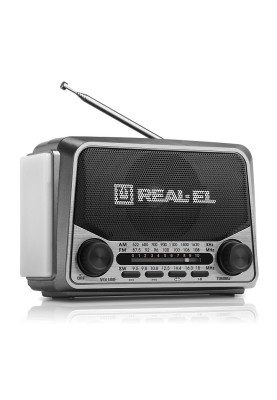 Радіоприймач 1.0 Real-El X-525 Grey, 3 Вт, пластиковий корпус, FM/AM/SW, USB, SD/microSD, акумулятор, ліхтарик
