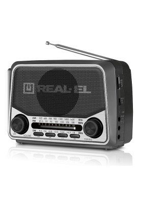 Радіоприймач 1.0 Real-El X-525 Grey, 3 Вт, пластиковий корпус, FM/AM/SW, USB, SD/microSD, акумулятор, ліхтарик