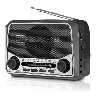 Радіоприймач 1.0 Real-El X-525 Grey, 3 Вт, пластиковий корпус, FM/AM/SW, USB, SD/microSD, акумулятор, ліхтарик